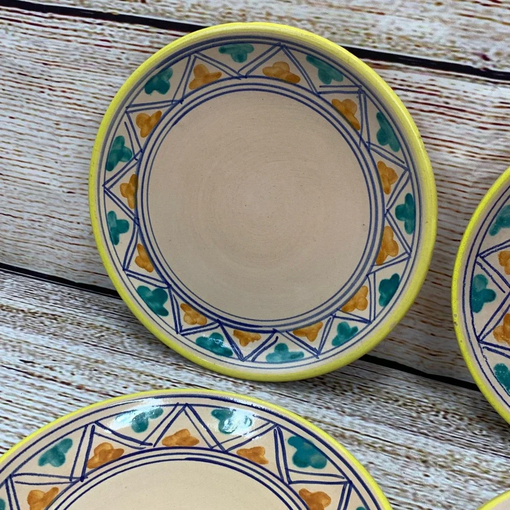 Set‎ of 4 Italian Decorative Plates Yellow Tan Geometric Design Made in Italy
